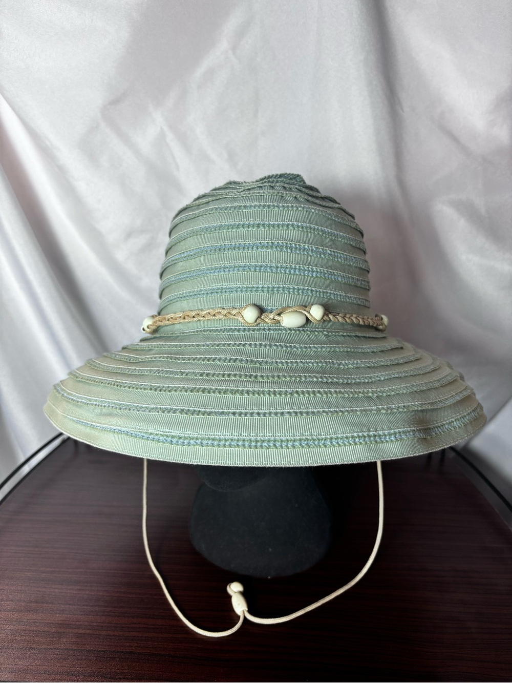 Sundry Light Sage Braided Shell-Accent Wide Brim Sun Hat